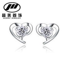 韩款心吻耳钉饰品直销925银镀白金小柔美心形耳饰批发网络爆款
