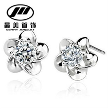 饰品批发韩式绽梅925耳钉梅花耳钉镀白金章子怡耳饰特价