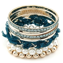 韩版时尚手镯批发韩版时尚气质蕾丝珍珠多层手镯