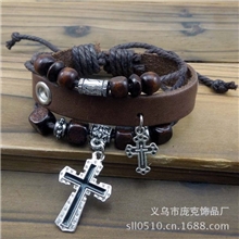 精品批发小额批发皮质饰品十字架牛皮手链日韩饰品真皮手链