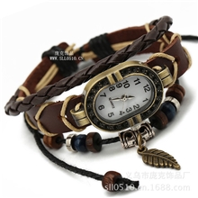 厂家直销最新款真皮手链表男女皮手表牛皮手链表叶子款