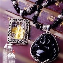 开光佛像泰国佛牌真金黑玛瑙男女款珐琅扣佛珠挂链项链配饰批发