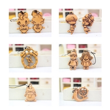 厂家创意小礼物情侣手机链黑线卡通仿桃木手机挂件批发地摊热卖