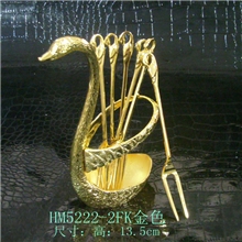 镀金银KTV天鹅水果叉座点心叉勺零食叉fork西餐具月饼叉羽毛款