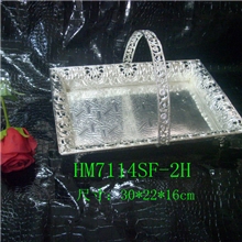 小号精雕花纹镀银欧式宫廷风毛巾篮毛巾盘蛋糕盘茶盘收纳盘