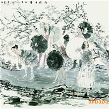 出售水墨名家孙恩道纯手绘人物画花样年华