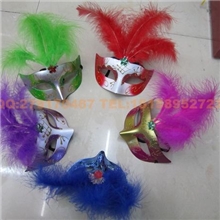 绒毛彩绘时尚面具舞会演出节日用品三根羽毛面具厂家直销