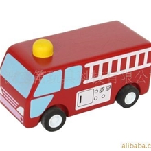 宝笛/木质环保回力消防车/益智幼儿早教现货小额批发厂家直销