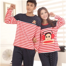 嘻哈猴情侣睡衣春秋新款纯棉质长袖家居服女士套装男式居家服