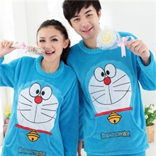 冬季爆款批发法兰绒睡衣叮当猫机器猫情侣女士长袖加厚家居套装