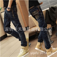新款男装弹力个性男士牛仔裤男韩版修身小脚裤拉链装饰牛仔长裤