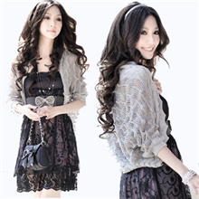 剑冬批发秋装新款女韩版波浪银葱镂空针织衫开衫短外套披肩