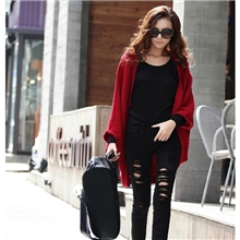2013秋装新款羊绒披肩开衫针织衫中国红宽松大码毛衣外套女装
