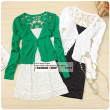 2011春夏新款韩版后背钩花镂空长袖针织衫针织开衫