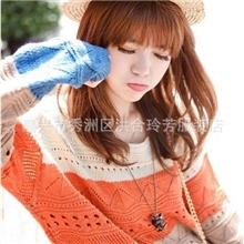 4色套头毛衣女针织衫彩虹条纹圆领镂空女针织衫洪合羊毛衫毛衣
