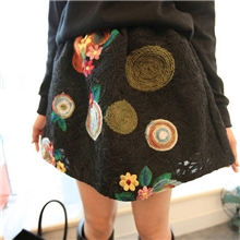 秋冬装新款明暗刺绣花朵蓬蓬毛呢短裙女大码高腰包臀半身裙批发