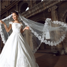 厂家直销新娘米白蕾丝头纱3米电脑蕾丝花边头纱婚纱礼服头纱