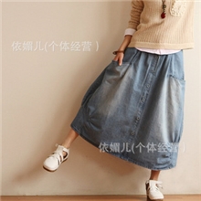 原创文艺范风格牛仔裙浅色半身裙显瘦半身裙民族风格服装