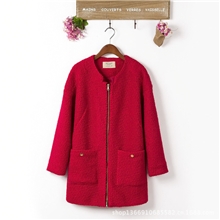 实拍！欧美范双大口袋圈圈毛呢绒拉链大衣风衣呢子外套上衣