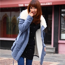 2012秋冬新款韩版羊羔毛领工装大码棉服中长款棉外套羊羔绒棉衣女