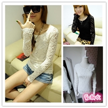 爱潮衣实拍新款好质量潮女装欧美1183女长袖修身气质款蕾丝衫