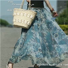 百褶雪纺半身裙长裙白搭大摆孔雀开屏半身裙