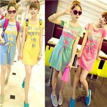 2013新款女夏装字母糖果色韩版高腰修身中学生姐妹装连衣裙