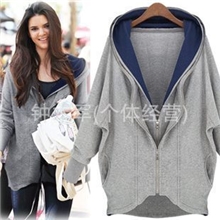 现货供应批发欧美大码外套秋冬新款双拉链不规则连帽卫衣大码外套