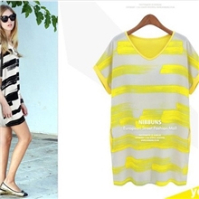 2013夏装新款欧美风撞色条纹个性宽松清新百搭连衣裙批发