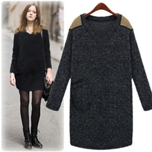 秋装新品欧美明星款女装批发羊毛混纺V领肩章宽松显瘦大码连衣裙