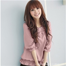 厂家直销2012新版淑女款玫瑰领中袖雪纺衫