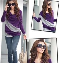 批发秋装新款韩版女装风姿独特拼色长袖T恤现货