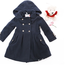 批发新款外贸童装外套双排扣加厚保暖连帽羊羔绒中长款女童呢大衣