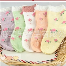 外贸童袜宽松口秋冬新款外贸原单女童短袜童袜宝宝袜玫瑰花四季袜