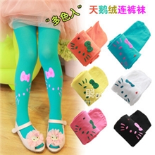 女童糖果色天鹅绒儿童连裤袜打底袜裤KT猫宝宝卡通童袜批发