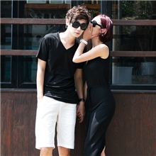 斯托克夫妇情侣装夏季新款韩版修身无袖连衣裙无袖背心裙中长裙