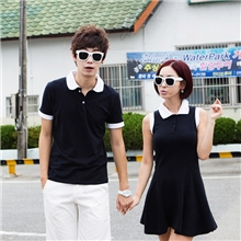 斯托克夫妇情侣装夏装新款韩版修身POLO衫连衣裙白领撞色短裙