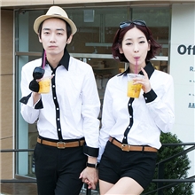 斯托克夫妇情侣装2013秋装新款白色黑领撞色修身情侣长袖衬衫