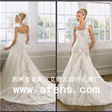 WDS3806艾微儿新娘定制单肩排花白色大拖尾刺绣婚纱一件起批