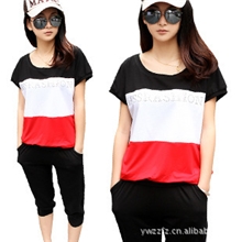 加大码运动休闲卫衣套装2012女款薄款韩版胖mm春夏装T恤短袖宽松