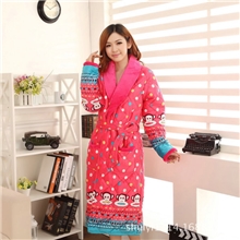 冬季女士加厚三层保暖超柔珊瑚绒夹棉睡袍女长款浴袍