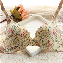 2013爆款米黄碎花牡丹花可爱分体式上薄下厚聚拢无痕文胸内衣批发