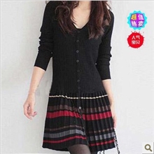 荐韩版精品女V领开衫针织衫修身毛衣连衣裙中长款毛衣濮院批发