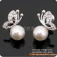 EC411宋惠娇玉兰油广告中戴镶钻蝴蝶珍珠耳钉