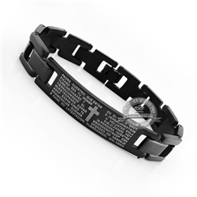 新款潮流男生手链十字架经文钛钢手链手镯韩版时尚饰品两色