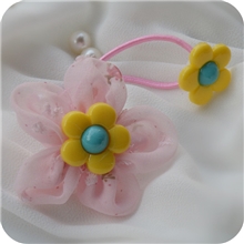 儿童头饰儿童发饰韩版宝宝发绳雪仿碎花五瓣双头发绳粉色MT11