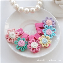 493韩国儿童头饰韩版发夹发饰品棉线花小边夹全包布1个