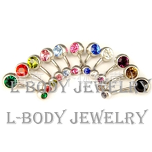 小额现货批发厂家价格----不锈钢镶钻肚脐环彩色钻，可混色,