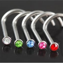 现货小额批发-20G7mm带钻不锈钢弯钩鼻钉，钻色可混批