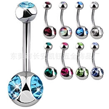 厂家直销不锈钢肚脐环1.6*10*8*5镶钻脐钉脐扣